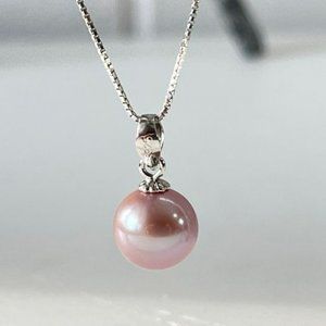 New Real Round 3A Purple‎ Freshwater Pearl Pendant 925 Sterling Silver Necklace